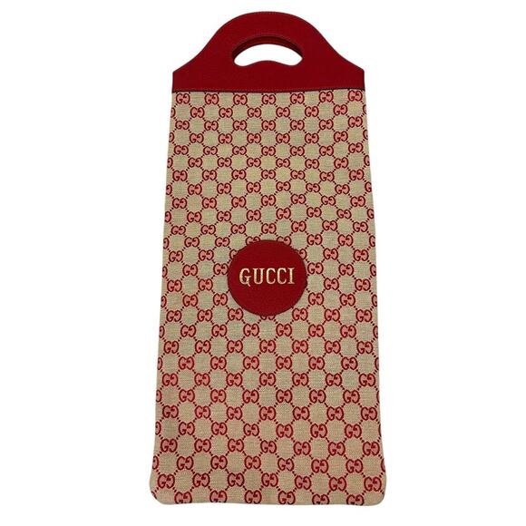 Gucci Red Leather GG Monogram Long Top Handle Canvas BAg - Picture 5 of 10